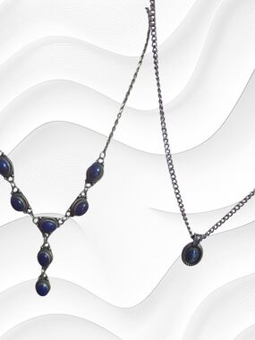 925 Elegant Blue Cabochon Silver Necklace Set - Women Jewelry